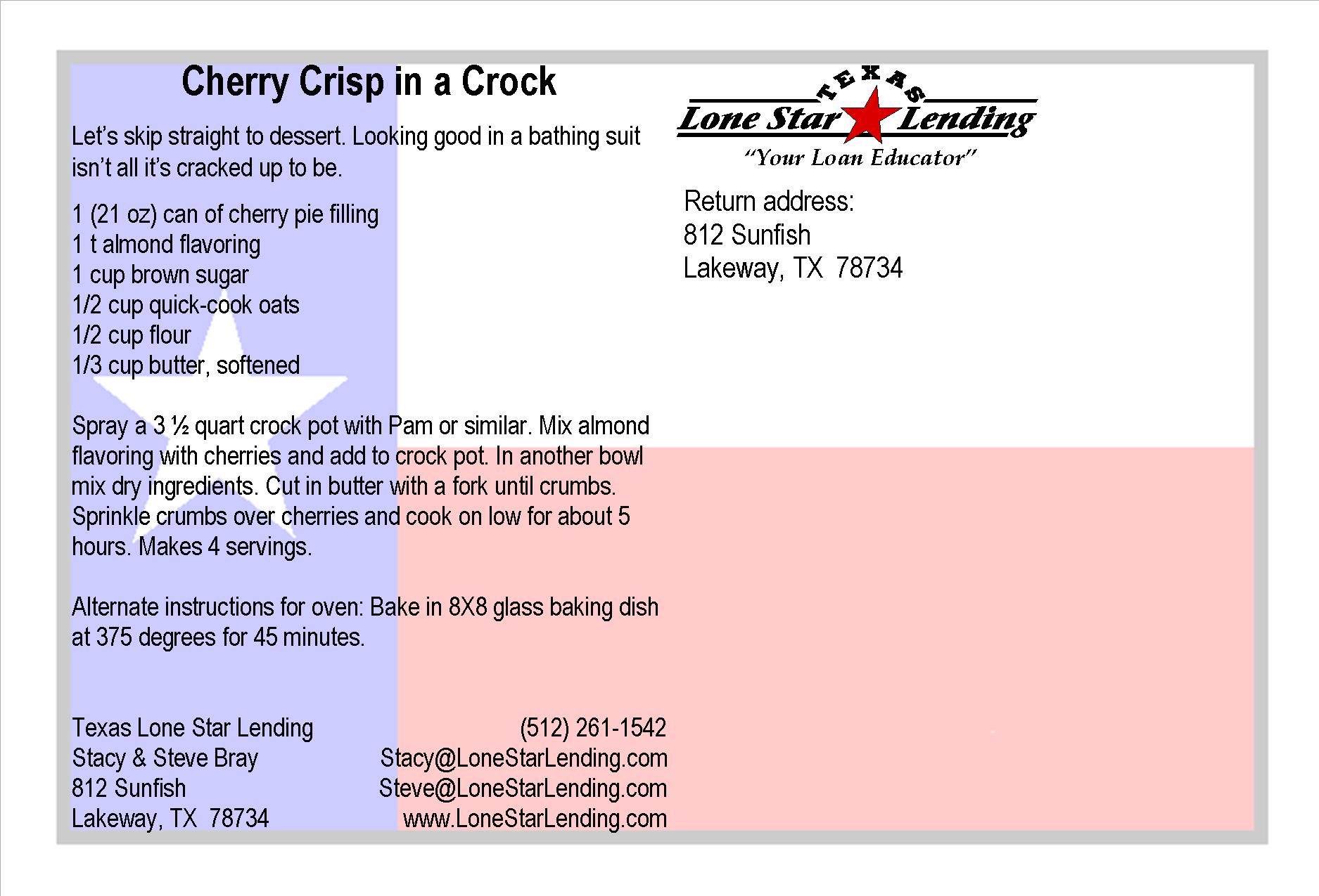 Cherry Crisp in a Crook recipe