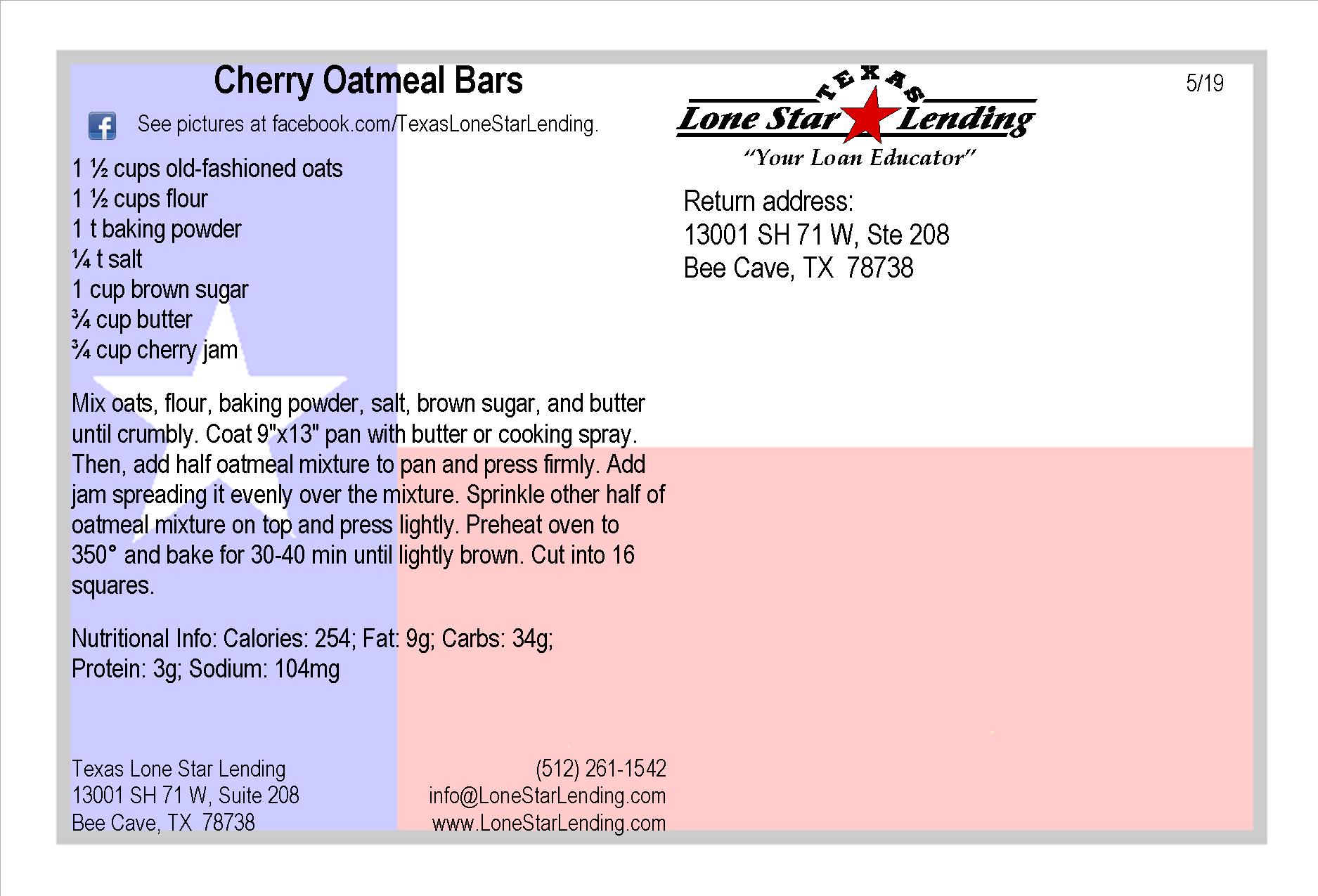Cherry Oatmeal Bars recipe